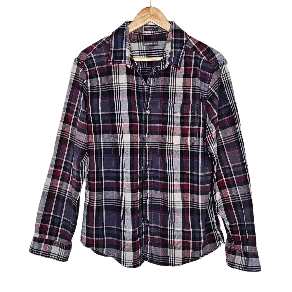 Eddie Bauer classic fit heritage plaid button down shirt size Large
